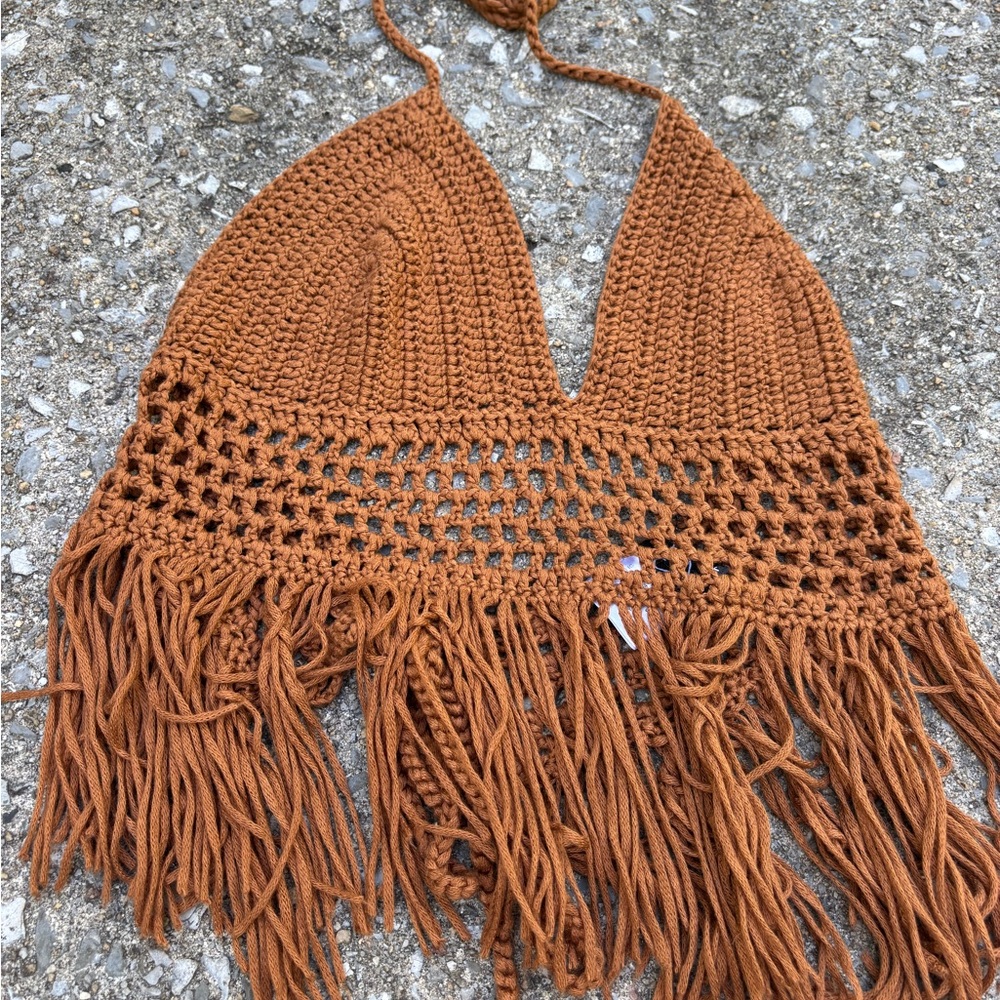 Windsor Brown Crochet Coverup with Fringe